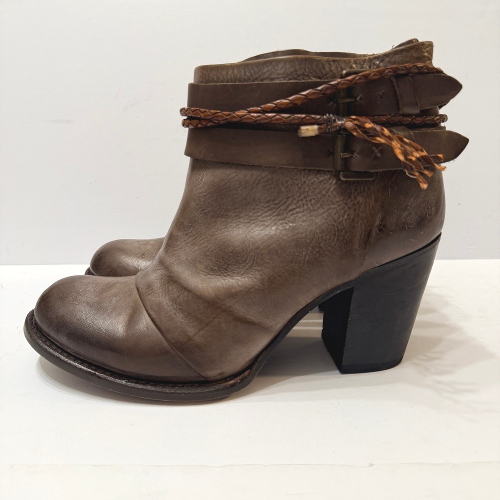 Freebird by Steven Lion Leather Braided Straps Ankle Booties Size 11 Distressed